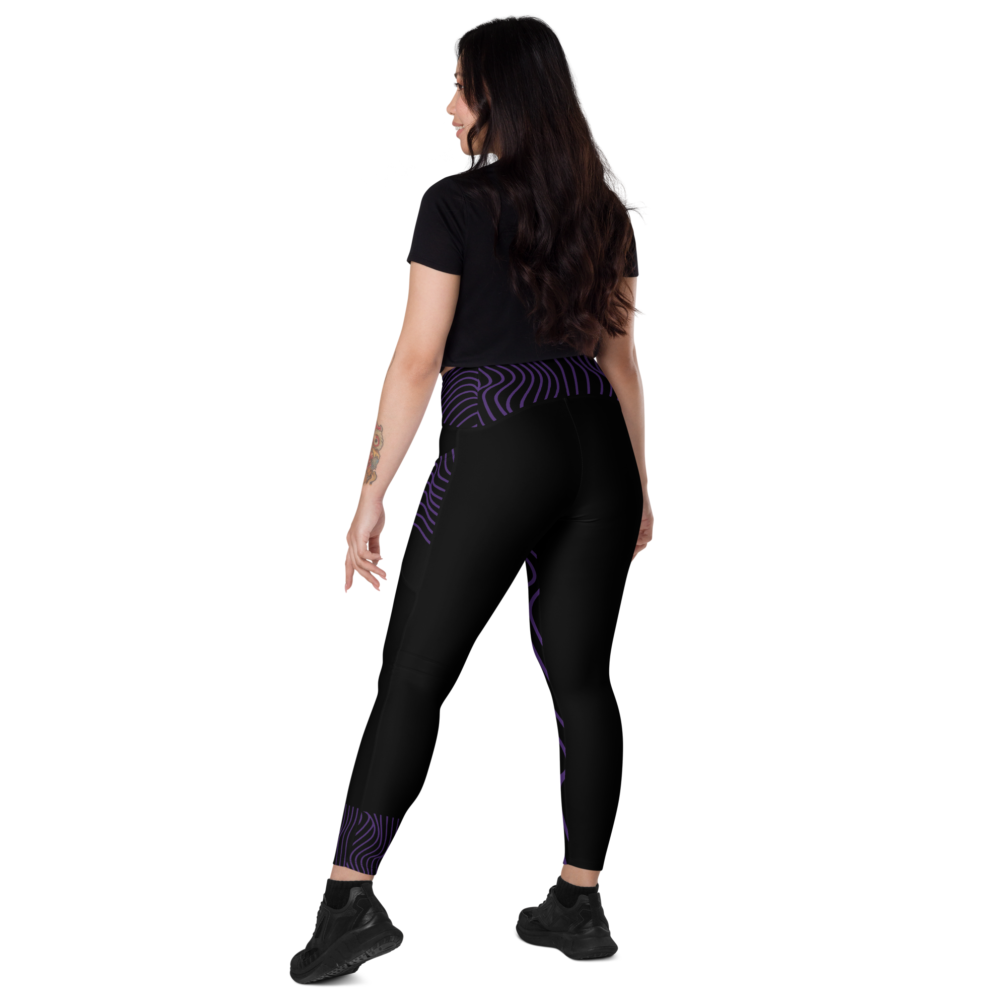 Black Workout Leggings with Pockets. Streetwear or Gymwear Crossover Leggings. Yoga Pants. WickedYo.